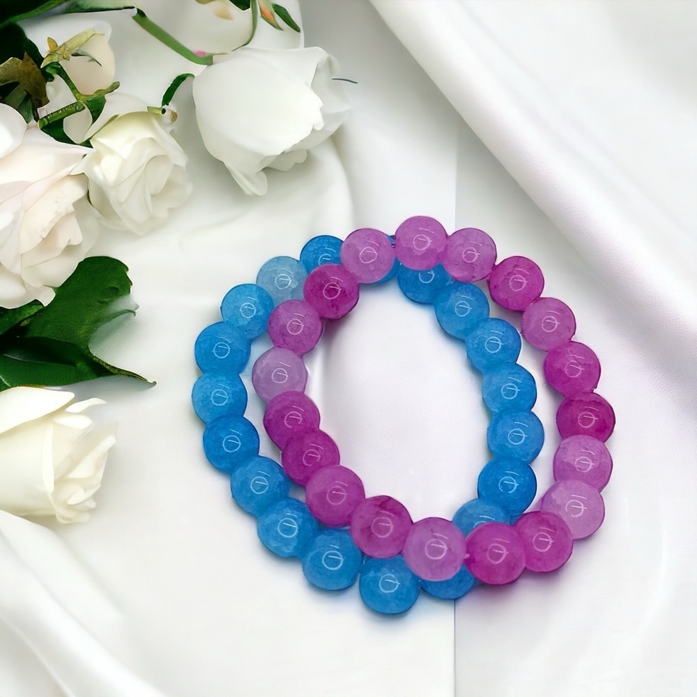 Gender Reveal Accessories Set of 2 Stretchy Bracelets - 1 Pink & 1 Blue - Picture 5 of 7